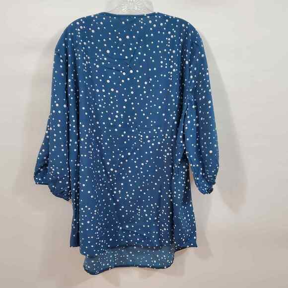 Bloomchic Blouse Women's 3X Blue 3/4 Sleeve White Polka Dot Tie Neck Plus NWT - Picture 5 of 8